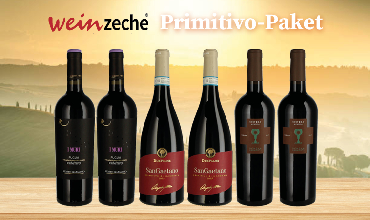 6 Flaschen Primitivo-Paket inkl. Versand von Weinzeche