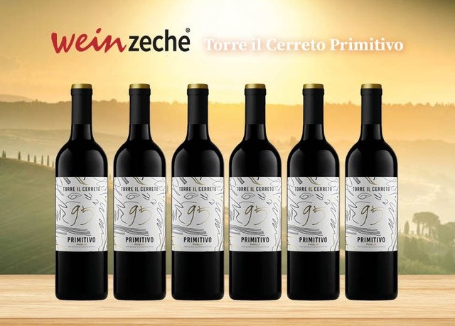 Rotweinpaket mit 6 Flaschen Torre Il Cerreto Primitivo inklusive Versand von Weinzeche